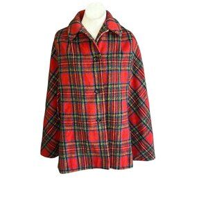 Vintage 70s Red Scottish Royal Stewart Tartan Plaid Cape Poncho One Size